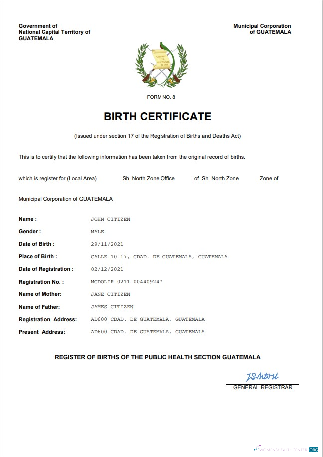 Download Guatemala birth certificate Word and PDF template Photoshop template